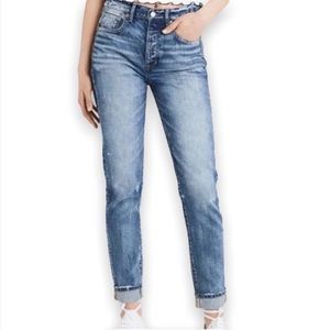 American Eagle Hi-Rise Girlfriend Distressed Button Fly Jeans
